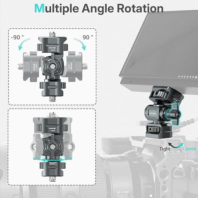 Leaplumin Field Monitor Mount Monitor Holder,1/4" Screw for 5" & 7" Field Monitor Mount Support 360° Swivel &180° Tilt Adjustment,Aluminum Camera Monitor Mount for Camera/Phone Cage