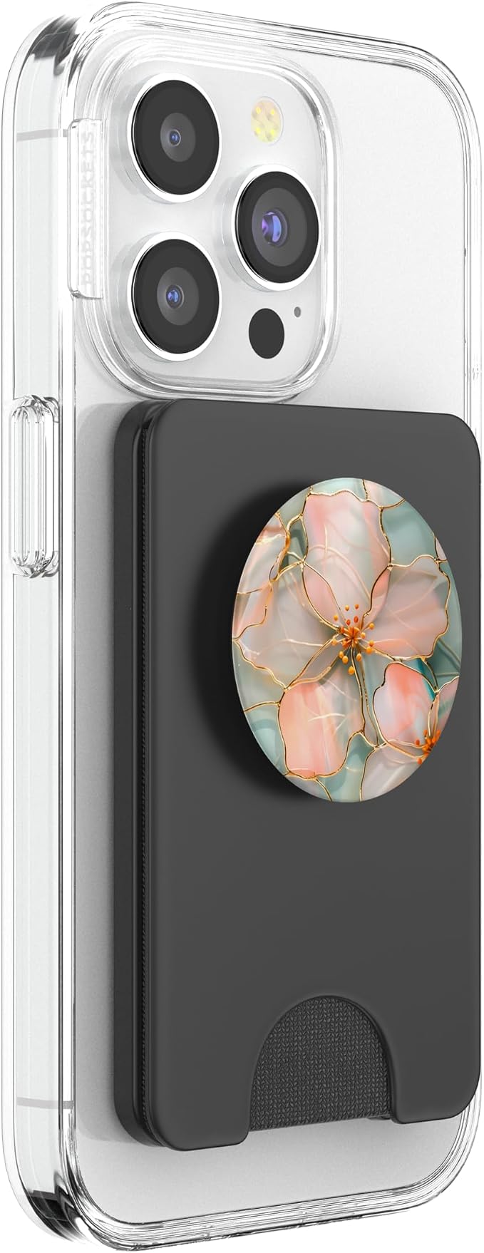 Pink and Coral Blossoms in Stained Glass Style A Floral PopSockets PopGrip for MagSafe