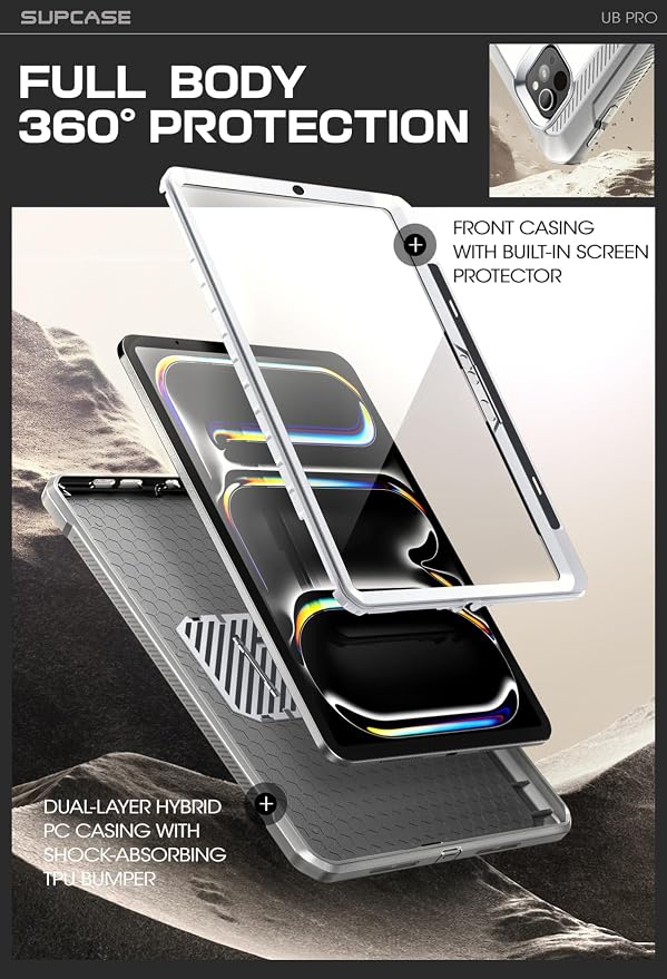 SUPCASE for iPad Pro 11 inch Case M5/M4 2025/2024 with Pencil Holder Black | Built-in Screen Protector Built-in Stand Support Apple Pencil's Wireless Charge Heavy Duty Protection Unicorn Beetle Pr