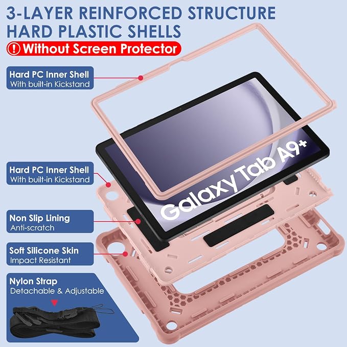 DETUOSI Case for Samsung Galaxy Tab A9+/A9 Plus Case 11 inch 2024/2023 (SM-X210/X216/X218) Heavy Duty Protection Shockproof Rugged Case for Galaxy Tab A9 Plus with Stand and Shoulder Strap