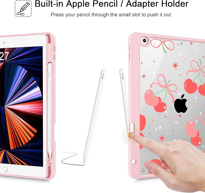 Tuiklol for iPad 10.2 inch 9th / 8th / 7th Gen 2021 2020 2019 Release Case | Built in Pencil Holder - TPU Protection Trifold Stand Stand Clear Back Tablet Cover With Auto Wake/Sleep Blue berries
