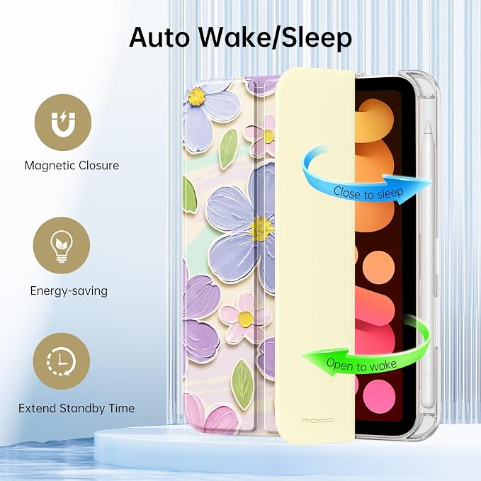 MoKo for iPad mini A17 Pro Case 8.3 Inch 2024 iPad mini 7th/6th Case 2021 | For iPad Mini Case with Pencil Holder Light Trifold Smart Protective Cover with Hard PC Translucent Back Shell Agave Gree