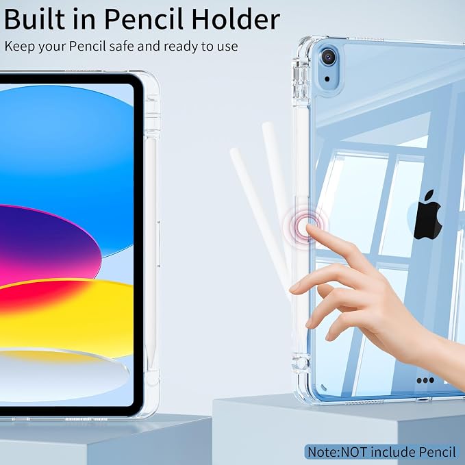 Case for iPad (A16) 11th Gen 11 Inch &amp iPad 10th Gen 10.9 Inch | Lightweight Trifold Stand Cover Clear Hard PC Back Shell with Pencil Holder Auto Sleep/Wake Black