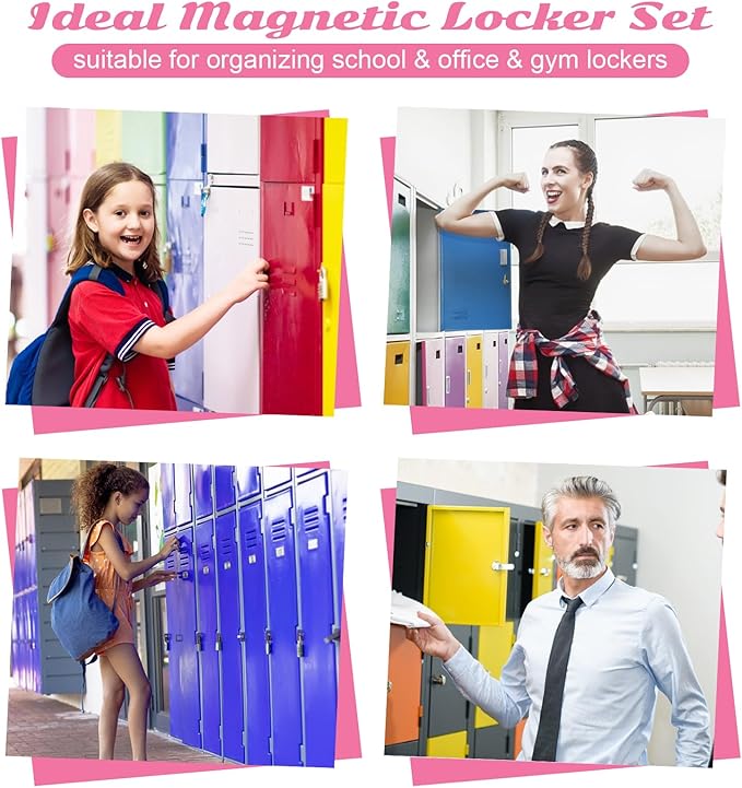 12 Pcs Locker Organizer and Decorating Kit, First Day of School Essentials Marble Print board with Markers Locker Shelf Plush Area Rug String Light Mirror Magnetic Cup and Magnet (Rose Red)