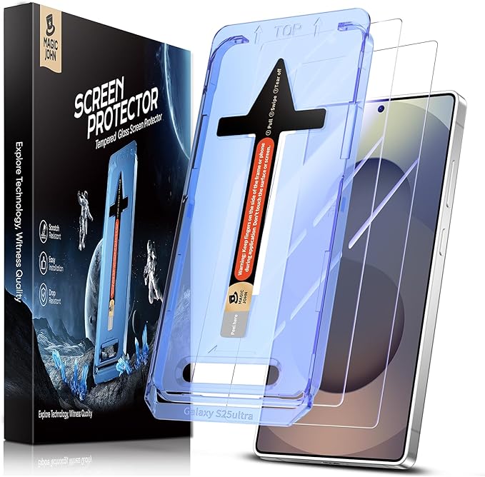 MAGIC JOHN 2 Pack for Samsung Galaxy S25 Ultra Tempered Glass Screen Protector Bubble Free Easy Installation Auto Dust-Elimination