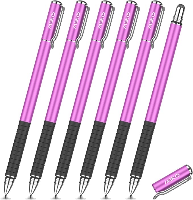 MEKO Stylus Pen for Touchscreen 2-in-1 Universal Stylus 6Pcs | MEKO 1st Gen Stylus Fiber &amp Disc Tips High Precision Work for iPad iPhone Android Tablets All Touch Screens-Black