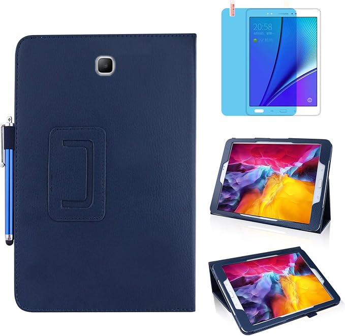 Slim Leather Case for Samsung Galaxy Tab A 8.0 inch 2015 (SM-T350 T357 T355 P350 P355) Multi-Angle Stand Full-Protective Tablet Cover Book Case with Stylus PenScreen Film (Black)