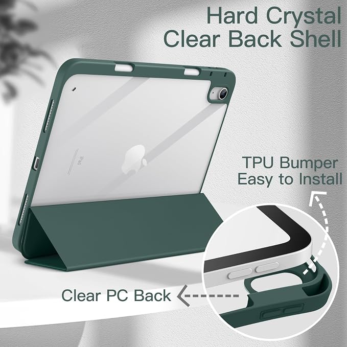 JETech Case Cover for iPad (A16) 11th/10th Gen Black | For 2025/2022 Model Clear Transparent Back Pencil Holder Slim Shockproof Tri-Fold Stand Auto Wake/Sleep