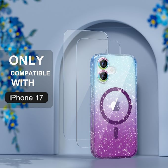 Choiche for iPhone 15 Pro Max Case Compatible with MagSafe Glitter Black | Women Girly Cute Glitter Sparkly Magnetic Phone Case with Diamond Camera Lens Protectors Military-Grade Drop Protection 6.7