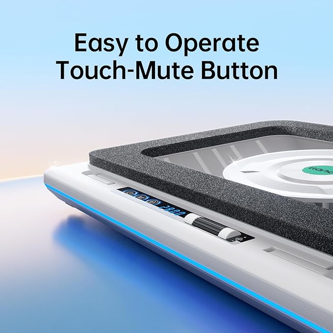 llano RGB Laptop Cooling Pad, White, Powerful Turbofan, Quiet Cooling, Touch Control, LCD Screen, Seal Foam, 15-19in Laptops