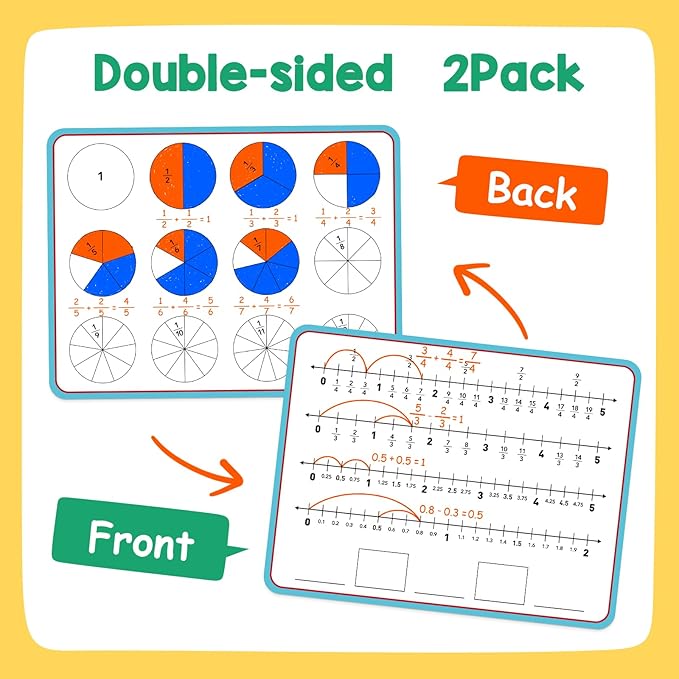Aizweb 12 Pack Fraction Manipulatives Dry Erase Board,12"x9" Fraction Number Line Bars,Montessori Math Manipulatives Games Flash Cards for 4th-8th Grade Kids,Homeschool Classroom Teaching Supplies