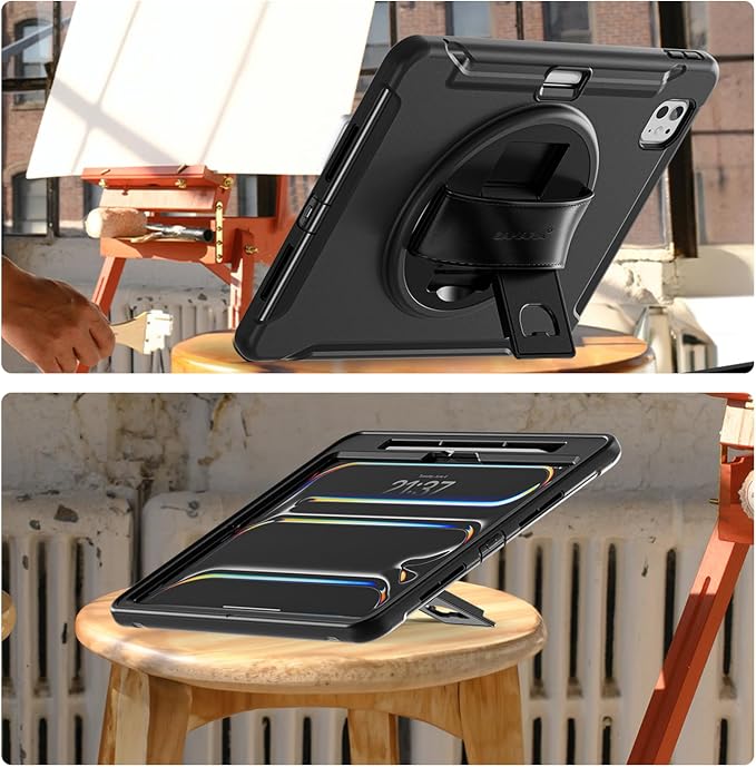 Sahara for iPad Air 11-inch (M4 / M3 / M2) Case - Heavy-Duty Protective Cover with Screen Protector Kickstand &amp Rotating Hand Strap Raider Series
