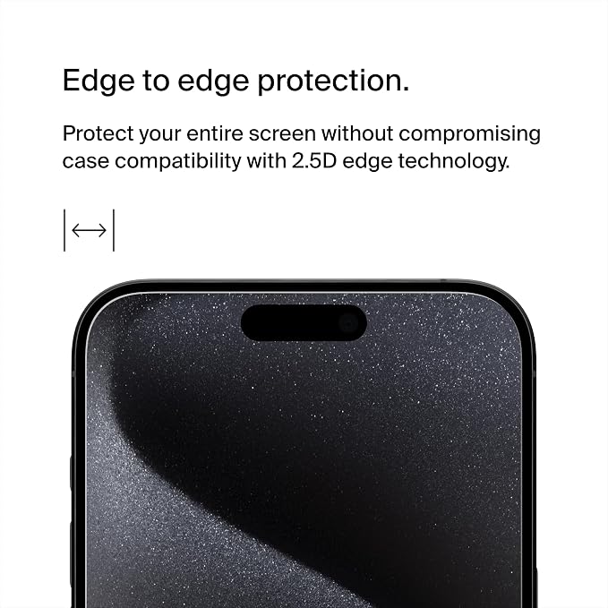 Belkin ScreenForce TemperedGlass Treated Screen Protector for iPhone 15 Pro Max - Slim &amp Scratch-Resistant - Includes Easy Align Tray for Bubble Free Application