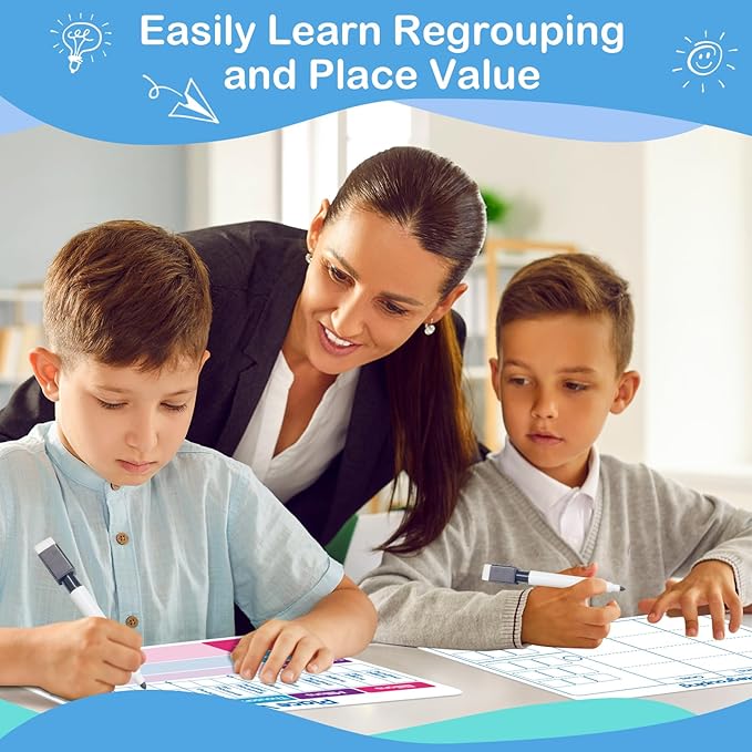 Aizweb 12 Pack Place Value Dry Erase Board Card,12" x 9"Regrouping Base Ten Small Whiteboard Math Manipulatives Addition Subtraction Game for Student Classroom Must Have Homeschool Teacher Supplies