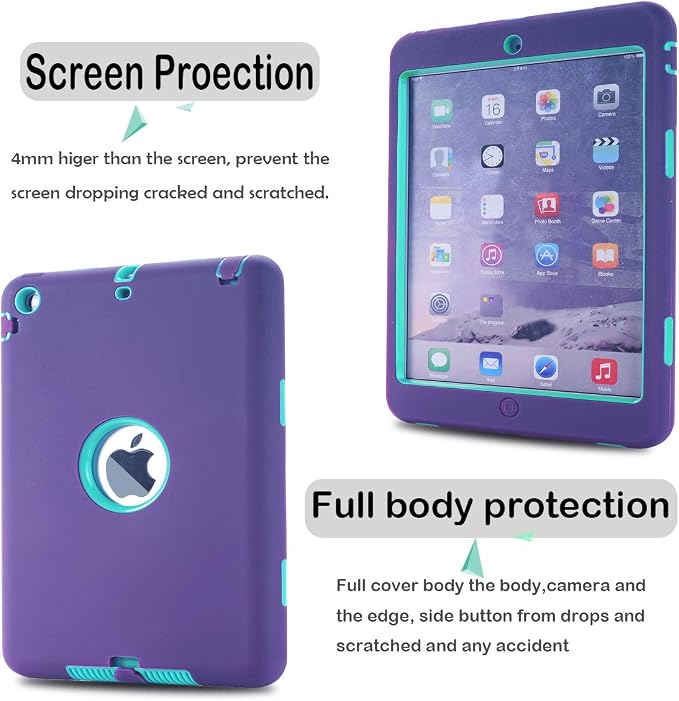 MAKEIT CASE for iPad mini Case for iPad mini 2 3 Case 3in1 Hybrid Shockproof Case for iPad mini 1/2/ 3 (Dark Blue/Fluorescent Green)