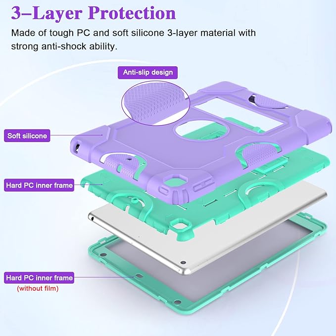 ZoneFoker for iPad 9th Generation Case iPad 8th 7th Generation Case iPad 10.2 Inch 2021/2020/2019 Case Heavy Duty Rugged Shockproof Protective Cover with Kickstand Black