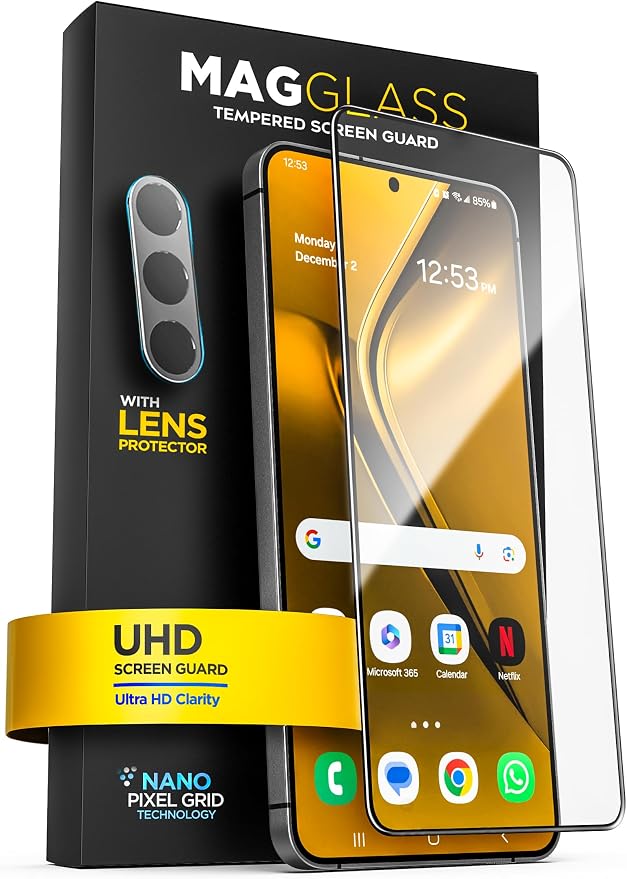 magglass Designed for Samsung Galaxy S25 Tempered Glass Screen Protector [Fingerprint Compatible] with Camera Lens Guard (Applicator Included)