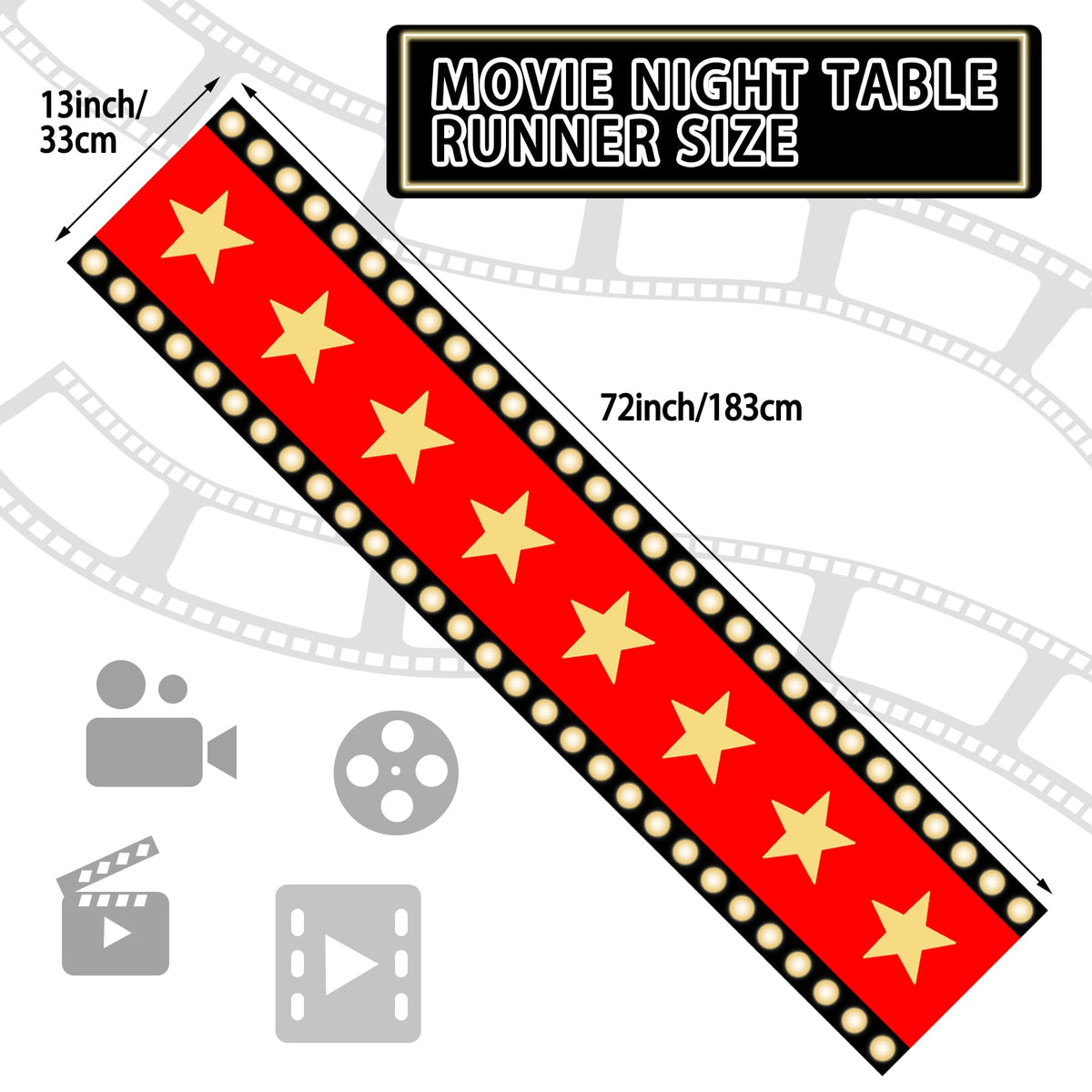 2 Pcs 13 x 72 Inch Movie Night Table Runner with Gold Star Design - Red Carpet Decoration for Birthday Party Supplies（red）