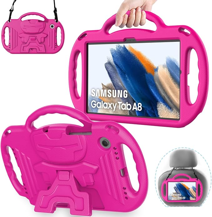 AVAWO Kids Case for Samsung Galaxy Tab A8 10.5 Inch 2021 (SM-X200/X205) With Strap Light Weight Shock Proof Handle Stand Black