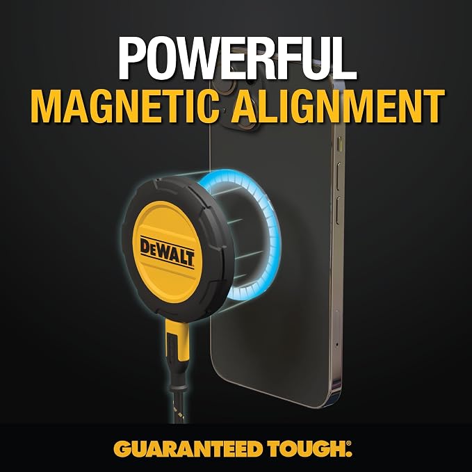 DEWALT Heavy Duty Wireless Charger 15W Max Cell Phone Charger | Wireless Charging Pad for MagSafe Compatible iPhone 17/16/15/14/13/12 Plus Pro Max Includes Wall Mounting Plate