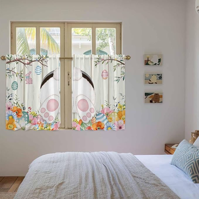 Easter Kitchen Curtains 54 Inch Long 2 Panel Set, Rod Pocket Window Curtains