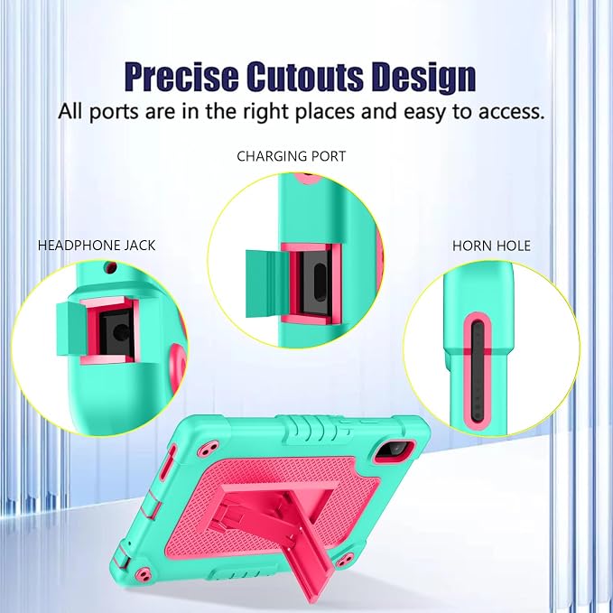 Case for Nook 9 Lenovo Tablet (2024)/Lenovo Tab M9 TB-310FU 2023 Heavy Duty Built in Stand Hard Back Shell Protective Case with Shoulder Strap for Lenovo Tab M9/Nook 9 Tablet (Green+Pink)