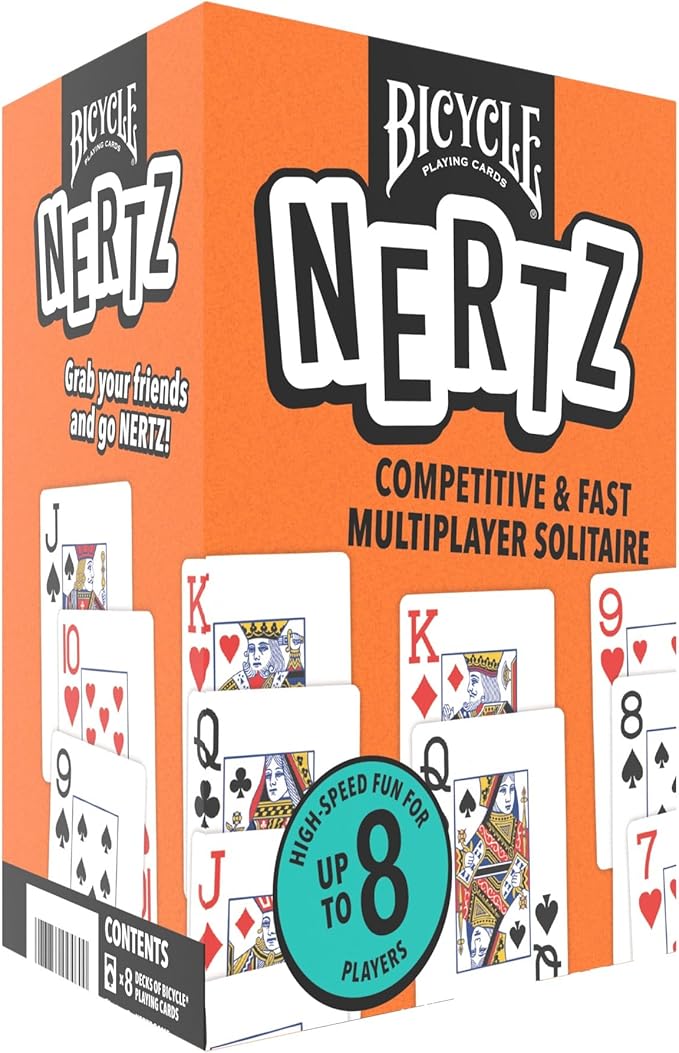 Bicycle Nertz Card Game (Solitaire) , 8 Decks of Jumbo Index Playing Cards, Fast-Paced Multiplayer Family Card Game for Kids and Adults, Classic Bicycle Cards, Up to 8 Players