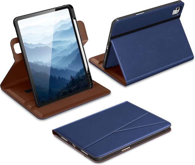 DTTO for iPad Pro 13 Inch Case M5 / M4 (2025/2024) Brown | 360 Degree Rotating Premium Faux Leather Folio Stand Cover with Pencil Holder Auto Sleep/Wake Multiple Angles