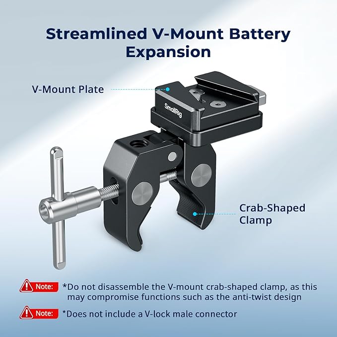 SMALLRIG V-Mount Crab-Shaped Clamp, 15-40mm Non-Slip Clamp, 1.5kg Load-Bearing Compatible with Multiple Brands of V-Mount Batteries - 5313
