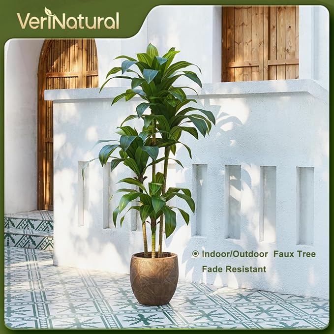 Artificial Dracaena Tree, 6FT Tall Fake Plants with UV Resistant Leaves, Faux Tropical Yucca Trees for Indoor Outdoor, Potted Large Floor Plant for Home Decor Living Room Porch, VN123