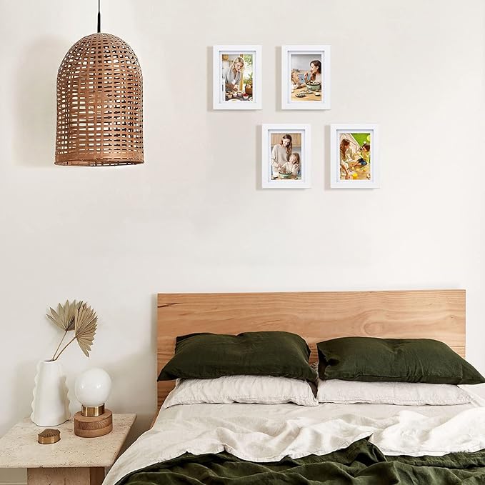 Egofine 5x7 Picture Frame Made of Solid Wood, Covered by Plexiglass Display Pictures 3.5x5/4x6 with Mat or 5x7 Without Mat for Table Top Display and Wall Mounting Photo Frame, White
