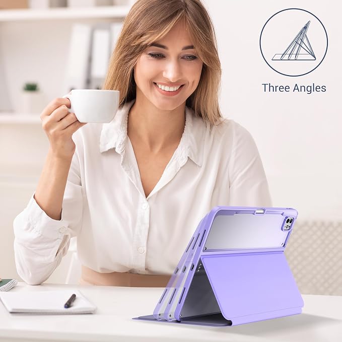 ProCase Clear Back Folio Book Case for iPad Pro 13 M5 / M4 Black | Hard Shell Protective Book Cover Built-In Pencil Holder Layout Convertible Tri-Angle Folio Stand
