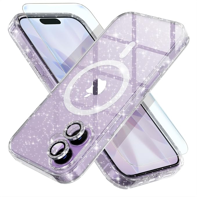 Choiche for iPhone 15 Pro Max Case Compatible with MagSafe Glitter Black | Women Girly Cute Glitter Sparkly Magnetic Phone Case with Diamond Camera Lens Protectors Military-Grade Drop Protection 6.7