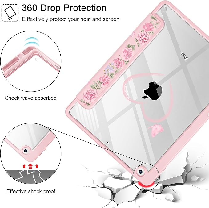 May Chen for iPad 9th Generation with Pencil Holder iPad 8th/7th Gen Case 10.2-inch [Penceil Holder] Trifold Stand Auto Wake/Sleep Clear TPU Protection Back Cover Ballet Shoes