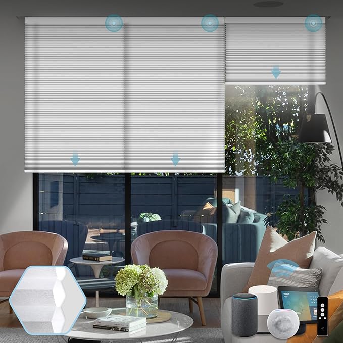 SmartWings Motorized Cellular Shades, Honeycomb Blinds Compatible with Zigbee/Alexa/Z-Wave/Homekit, Wireless Remote Control for Smart Home and Office in Customized Size,70% Blackout White