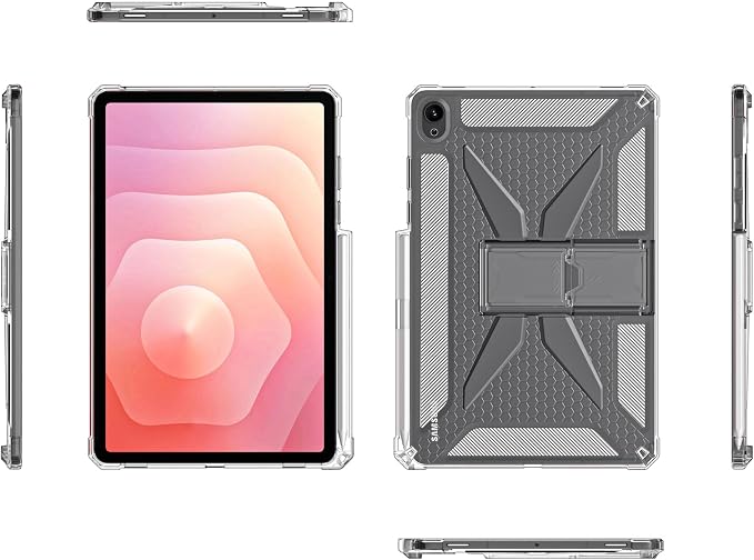 Clear Case for Samsung Galaxy Tab A11 8.7 2025 with Pencil Holder/Kickstand Soft TPU with Reinforced Corners‌ Shockproof Impact Resistant - Clear