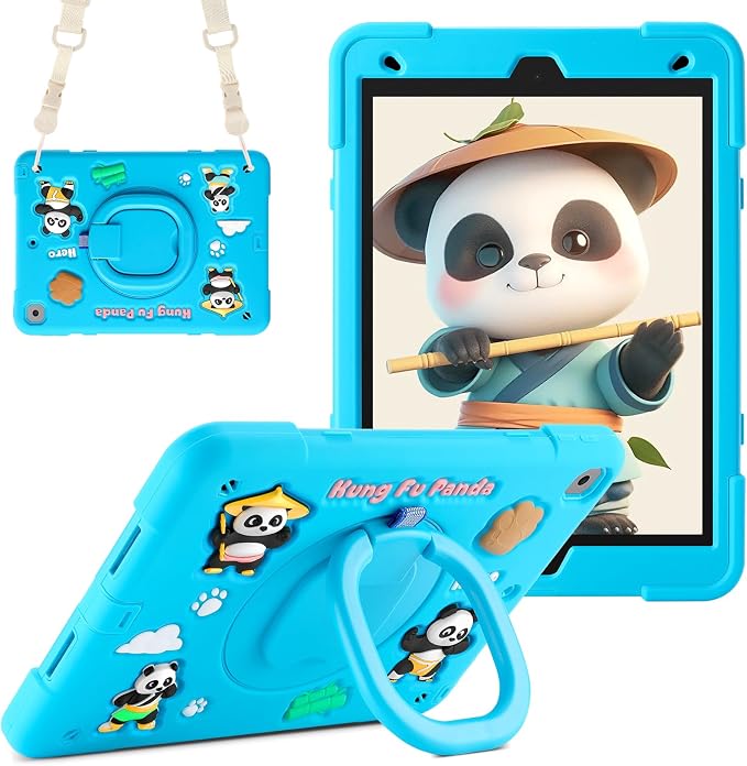 Case for iPad A16 11th Generation 11 Inch 2025 iPad 10th Generation 10.9 Inch 2022 Silicone 3D Panda Design Kids Case Heavy Duty Protection with Kickstand/Pencil Holder/Strap