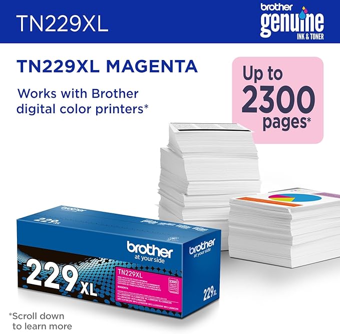 Brother Genuine TN229XLM Magenta High Yield Printer Toner Cartridge - Print up to 2,300 Pages(1)