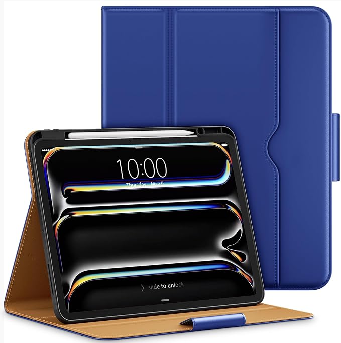 DTTO for iPad Pro 13 Inch Case M5/M4 2025/2024 Magnetic Clasp Multiple Angles Auto Wake/Sleep Premium Leather Business Folio Stand Smart Cover with Pencil Holder for iPad Pro 13 Blue