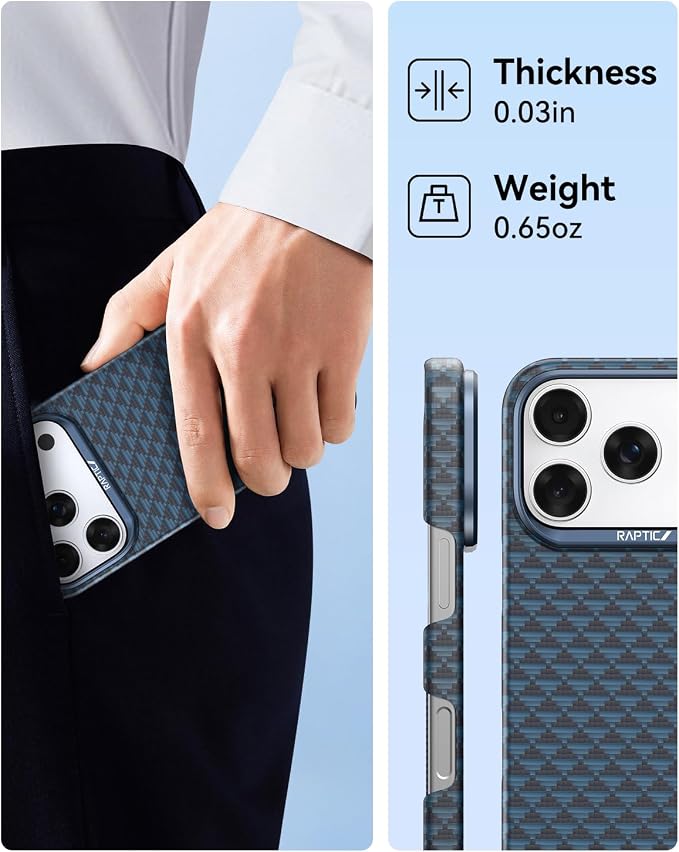 RAPTIC Aramid Fiber Case for iPhone 16 Pro Compatible with MagSafe Non-Slip &amp Slim 600D Aramid Fiber [Military Grade Drop Tested] Anti-Scratch Shockproof Protective Case 6.3 inch Black