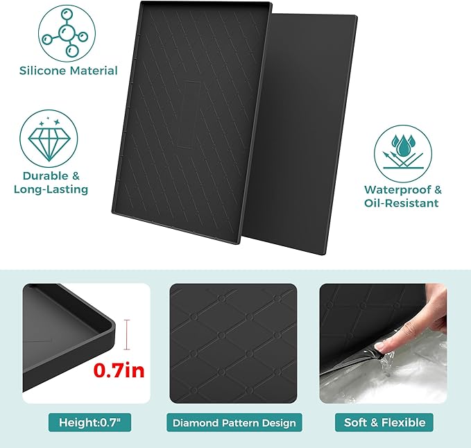 URMONA 25" x 19" Waterproof Silicone Mat in Multiple Sizes & Colors, Under Sink Mat for Kitchen & Bathroom, Pet Food Pad for Dogs & Cats, Kitchen Cabinet Liner, Multi-Purpose for Storage(Dark Grey)