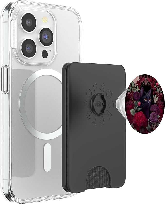 Black cat Hidden Flower Design with Burgundy Maroon Flowers PopSockets Adhesive PopGrip
