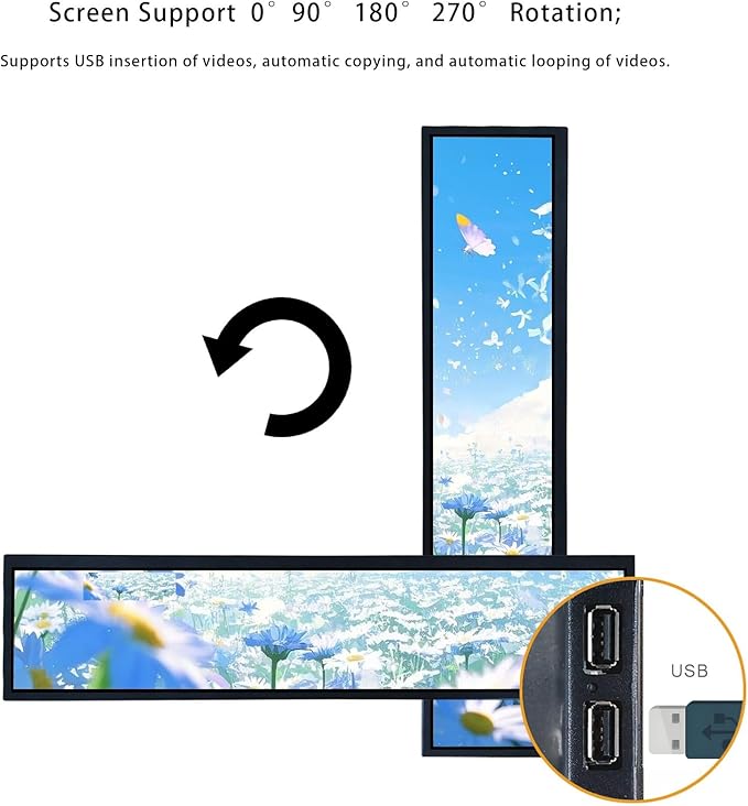 VSDISPLAY 21.3" Ultra Wide Bar Display 1920x360 IPS Digital Signage Monitor with USB Auto-Play, Image Rotation, and Mounting Holes for Advertising