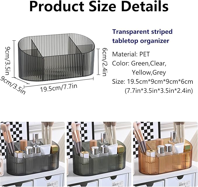 DASITON Large Capacity Makeup Brush Holder,5 Slot Makeup Brush Holder,Vintage striped Make Up Brush Holder,for Vanity Decor,Bathroom Countertops,Desk Storage Container,Cosmetic Display cases(Grey)