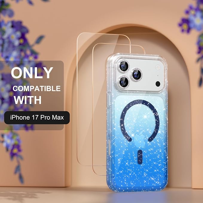 Choiche for iPhone 15 Pro Max Case Compatible with MagSafe Glitter Black | Women Girly Cute Glitter Sparkly Magnetic Phone Case with Diamond Camera Lens Protectors Military-Grade Drop Protection 6.7