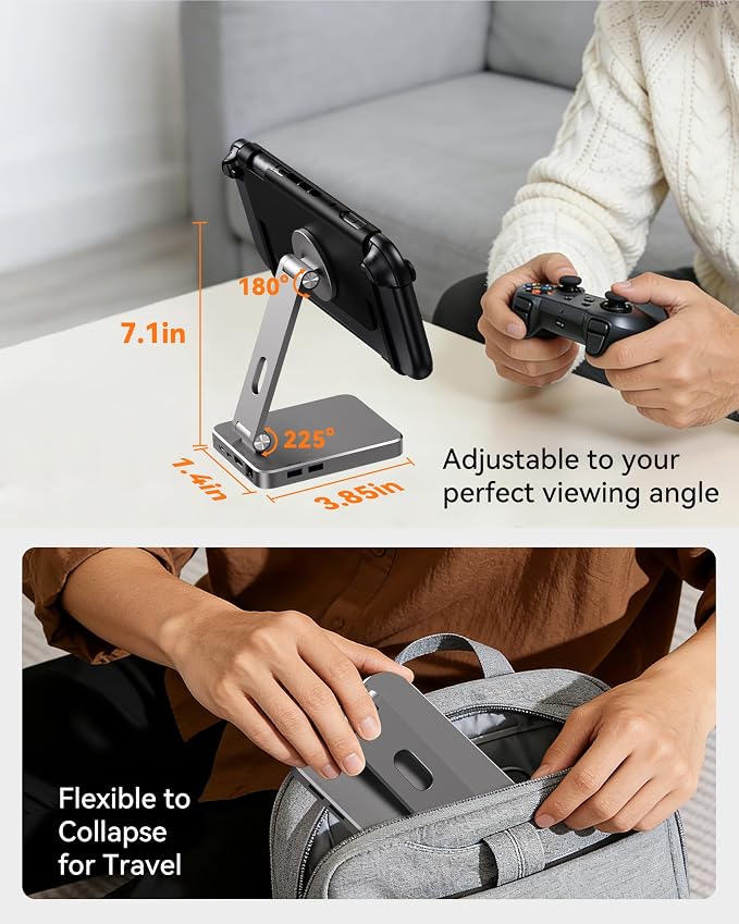 Foldable Magnetic Stand Holder for Nintendo Switch 2 iPhone | Aluminum Alloy Adjustable Design MagSafe-Compatible Portable Kickstand Mount Switch 2 Accessories for Desktop &amp Travel