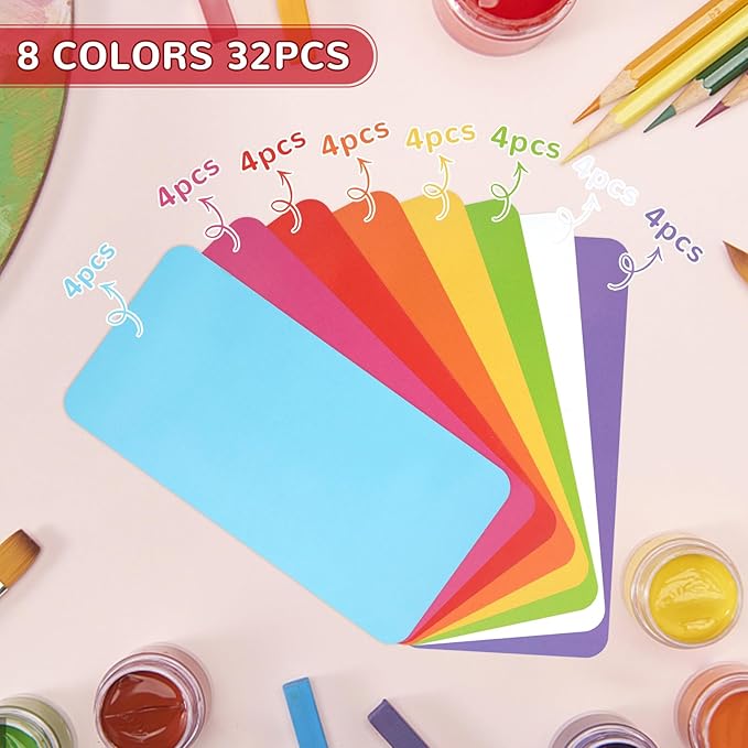 32 Pcs Dry Erase Magnetic Labels, 4.2 x 2.1 Reusable Writable Name Tags Magnetic Label Stickers for Whiteboard, Refrigerator, Locker Classroom Office Home (Rainbow)