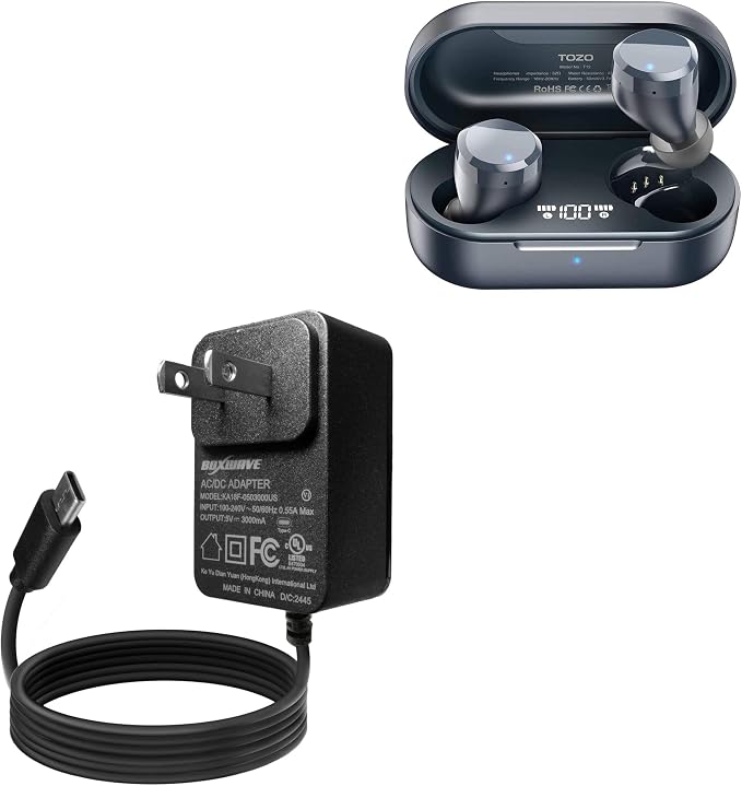 BoxWave Charger Compatible with TOZO T12 - Wall Charger Direct (15W) Rapid Charge Your Device with Built-in 3ft Cable