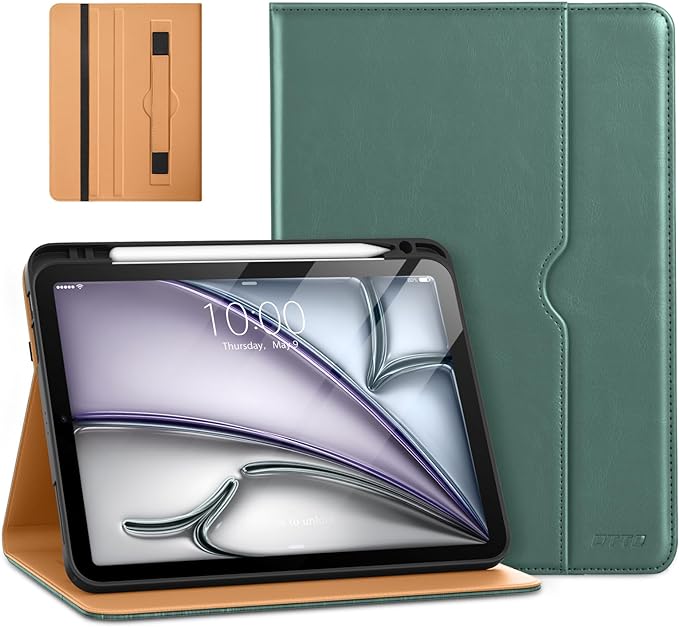 DTTO for iPad Air 11-inch Case M4/M3/M2 (2026/2025/2024) iPad Air 5th / 4th Generation (2022/2020) Premium Leather Business Folio Stand Cover with Pencil Holder - Auto Sleep/Wake Brown