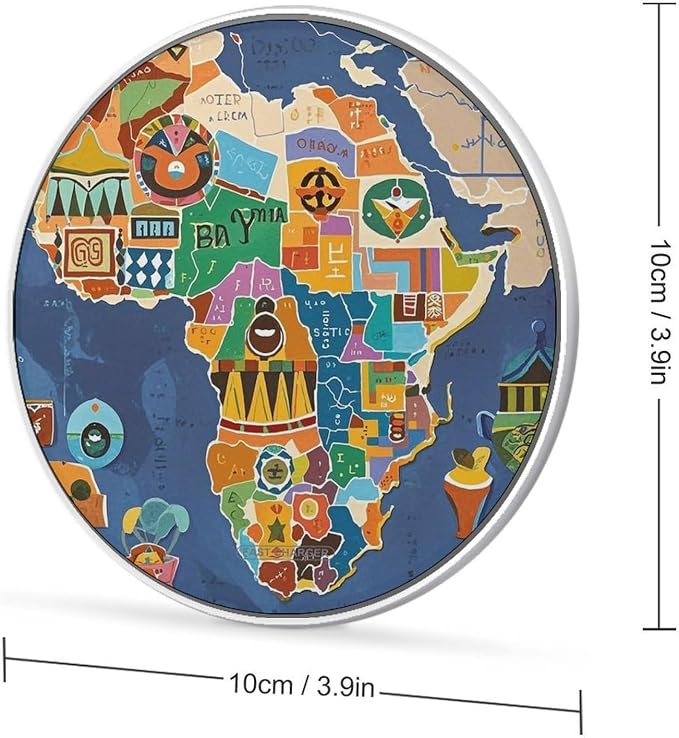 African Map Ethnic Pattern Wireless Charger Aluminum Alloy Frame 10W Fast Charging Pad with Indicator Light 6mm Thin &amp Portable Wireless Charging Pad for Travel Home Office Desk